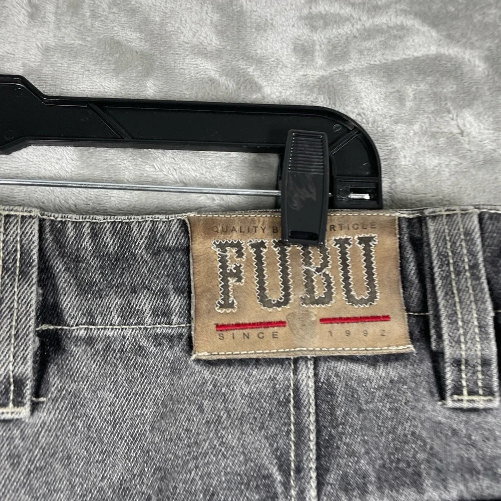 Vtg Y2K FUBU Cargo Shorts Black Denim Jorts Super Baggy Loose 38W (fit 36x15)